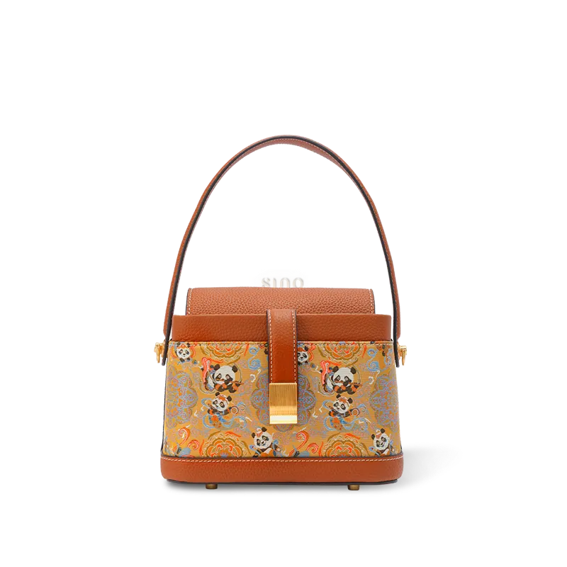 Luxury Song Brocade crossbody bag featuring embroidered panda and peaceful motif.