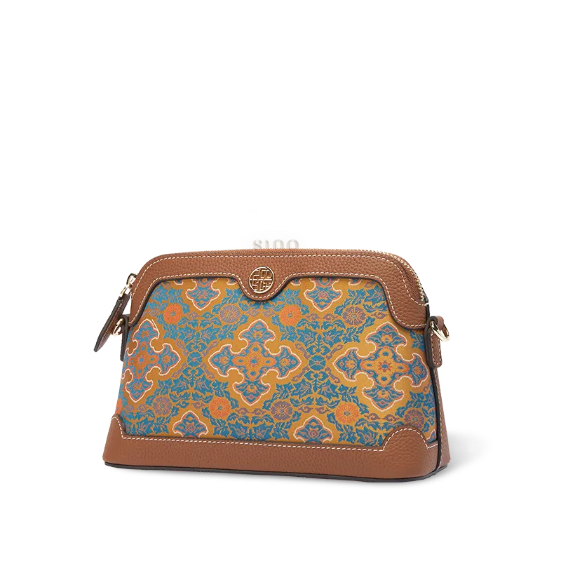 Side view of the Chinoiserie Luxury Song Brocade Ruyi Motif clutch bag on white background.