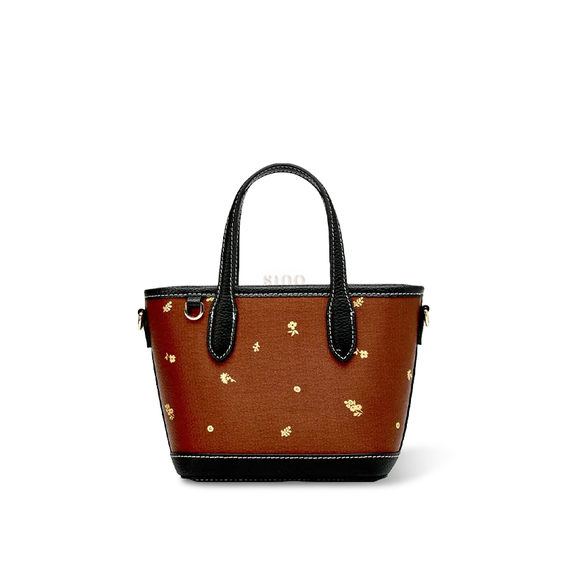 Main image of Chinoiserie Luxury Xiangyunsha Silk Leather Handbag with Printed Blossom.