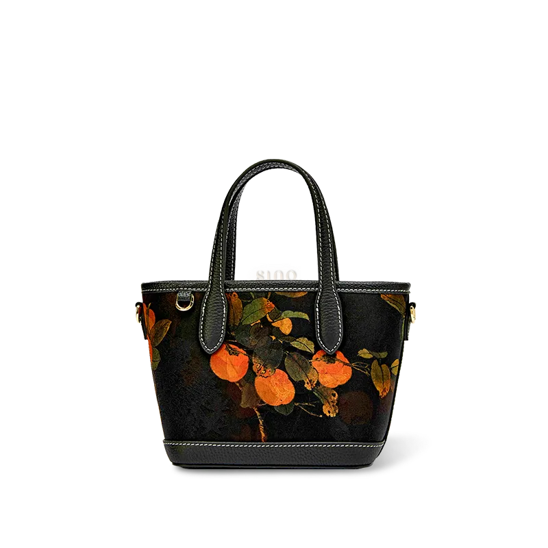 Main image of Chinoiserie Luxury Xiangyunsha Silk Leather Persimmon Handbag.