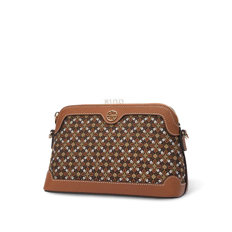 Side view of the Chinoiserie Luxury Zhuang Brocade Osmanthus Motif clutch bag on white background.