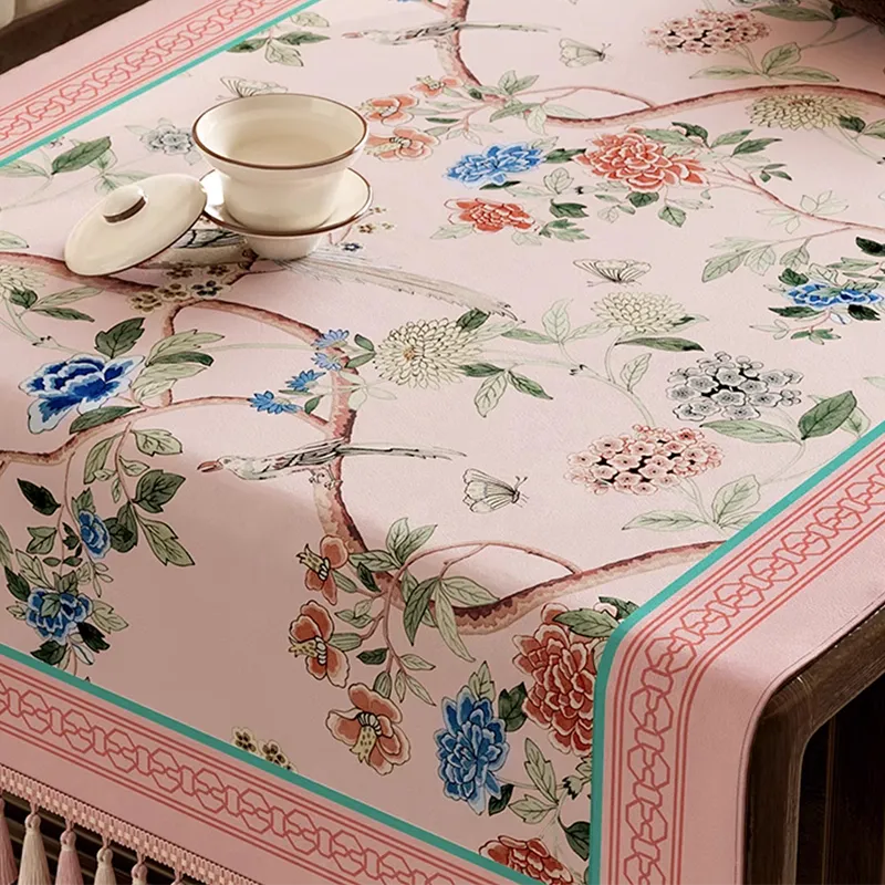 Close-up of vintage Chinoiserie bird and flower design.