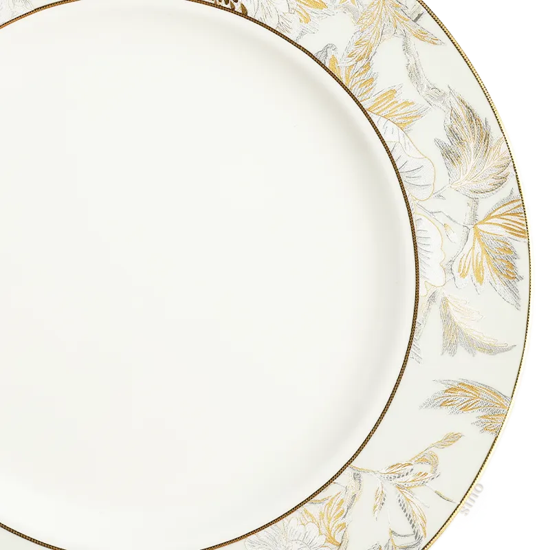 Artisan embroidery texture on right edge of Bone China Plate.