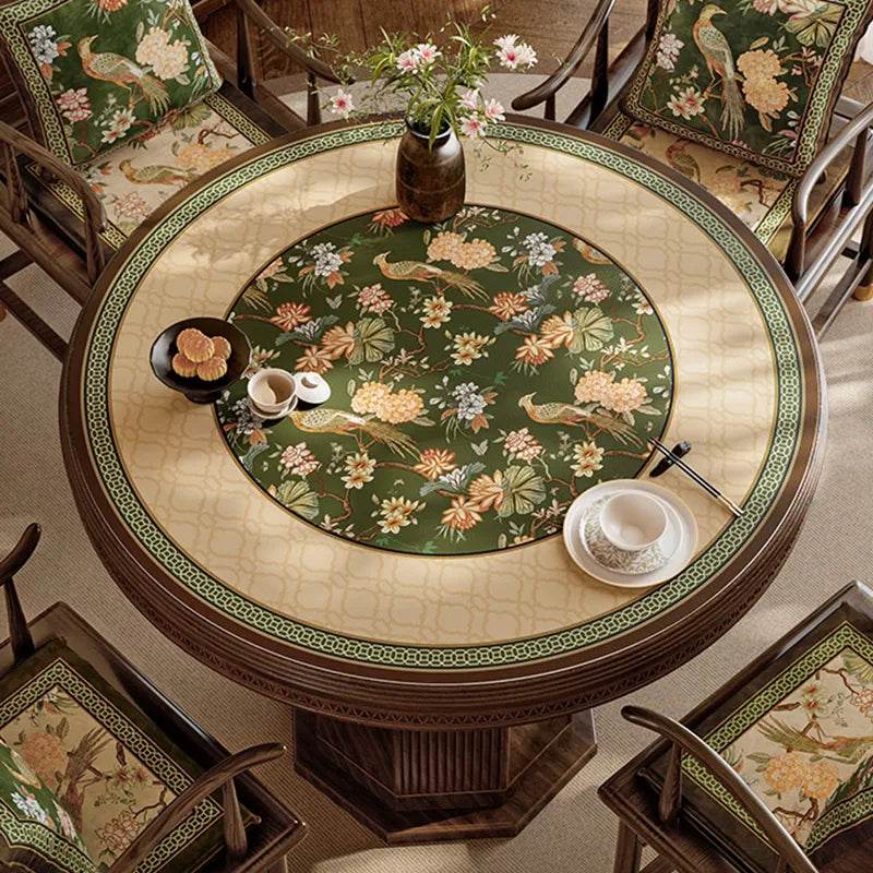 Chinoiserie Round Leather Placemat – Vintage Floral Dining Mat - SinoCultural -- TM063A50