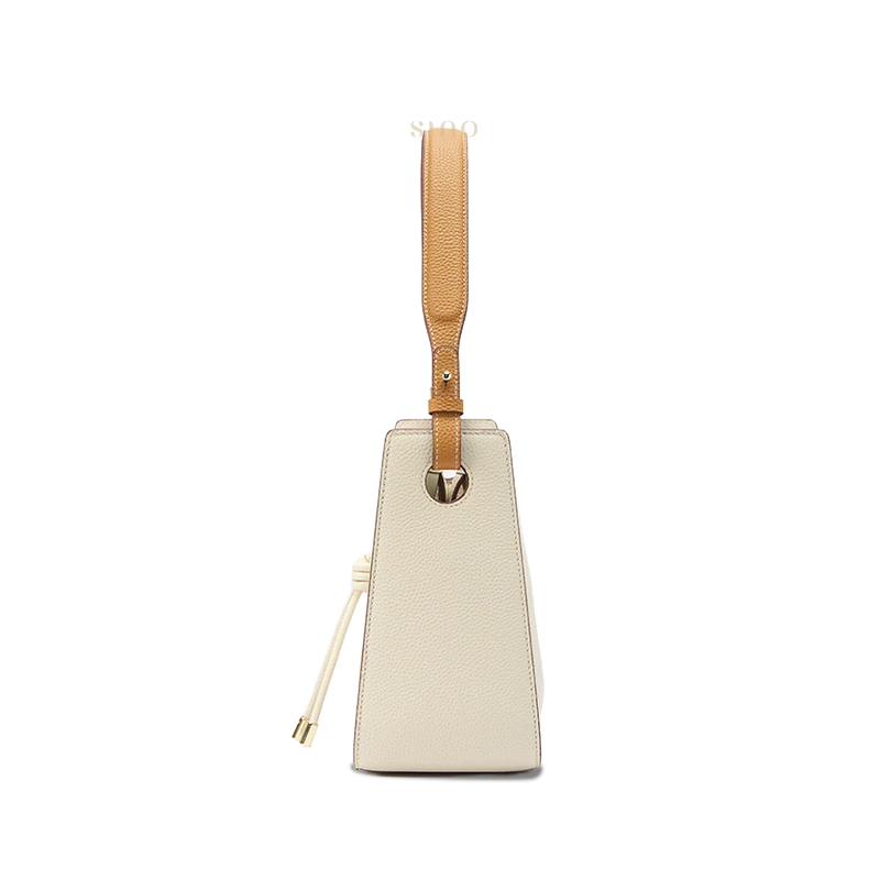 Peony Dream large leather shoulder bag side view showing the structured silhouette and shoulder strap.