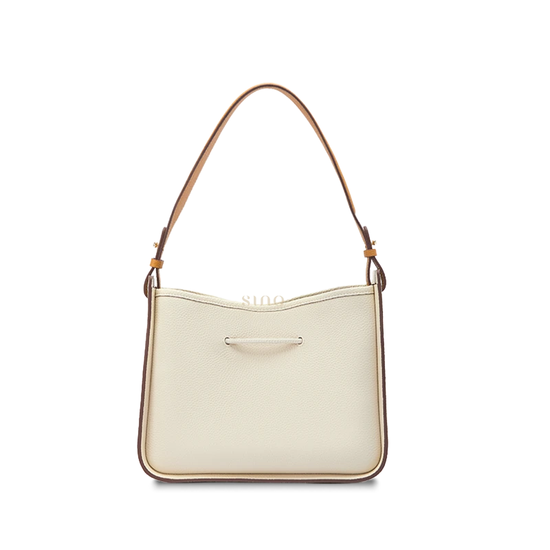 Ivory leather shoulder bag for women, back view showing the clean structured finish and shoulder strap.