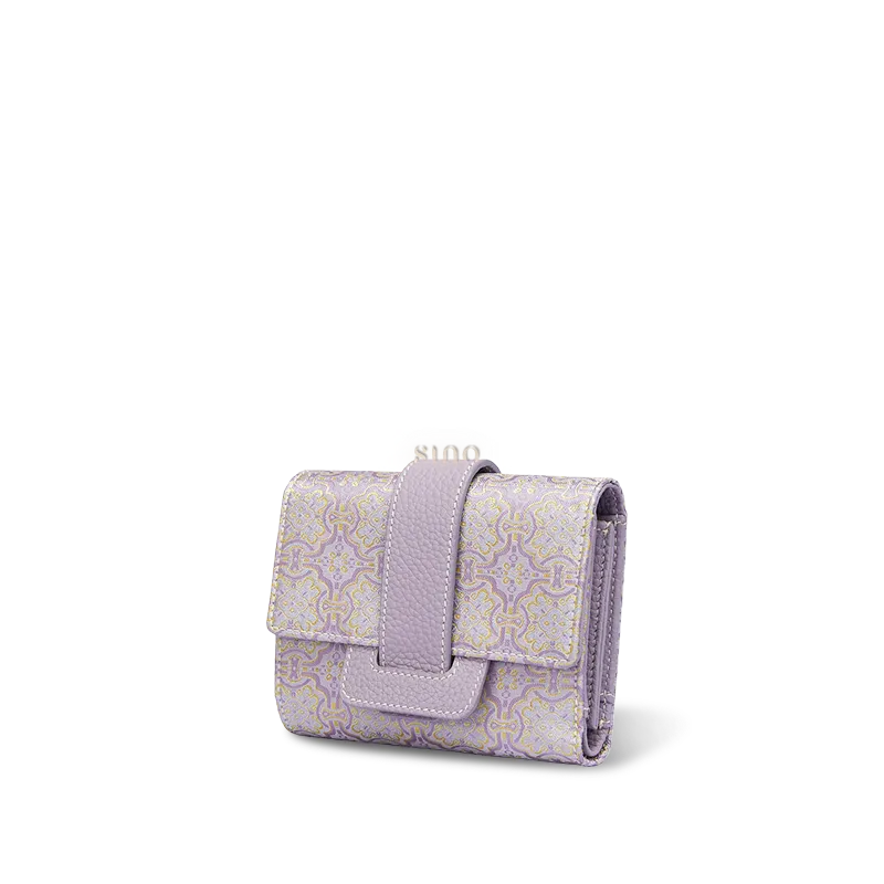 Chinoiserie Song Brocade Wallet - Purple Dingsheng Pattern Side Profile on White.