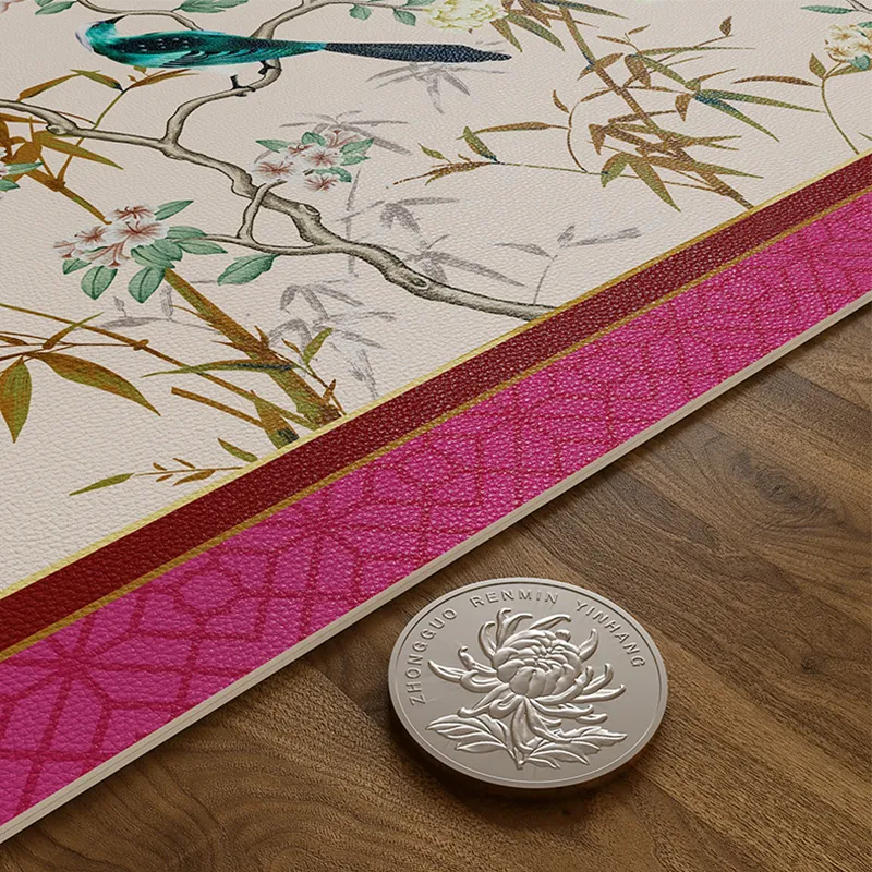 2 mm thick chinoiserie table mat compared to coin.
