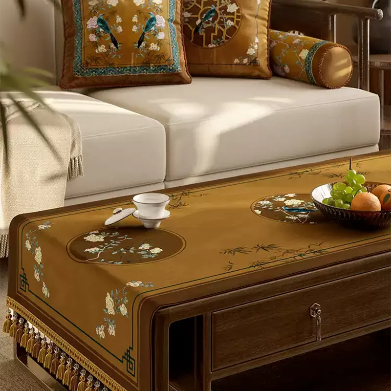 Top view of Chinoiserie birds and flowers lattice pattern.
