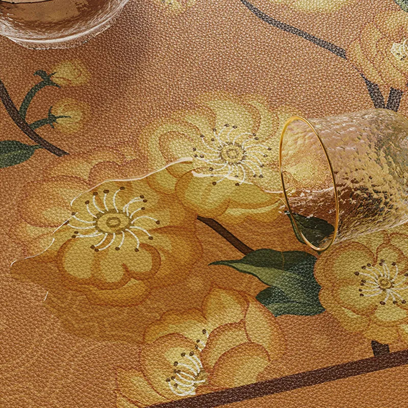 Round table mat being wiped clean easily.