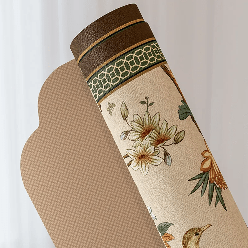 Chinoiserie Tea Table Runner Vintage Leather Mountain Hydrangea Mat - SinoCultural -- TM062C2550