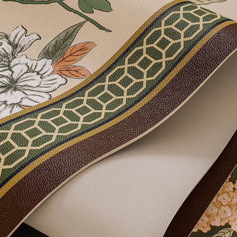 Chinoiserie Round Leather Placemat – Vintage Floral Dining Mat - SinoCultural -- TM063A50