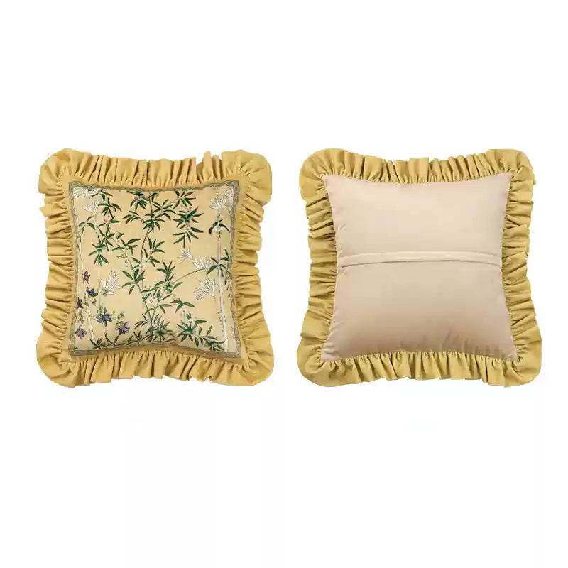 Chinoiserie Vintage Yellow Throw Pillow Autumn Bamboo Blossom - SinoCultural -- SJZBZ023A01 -