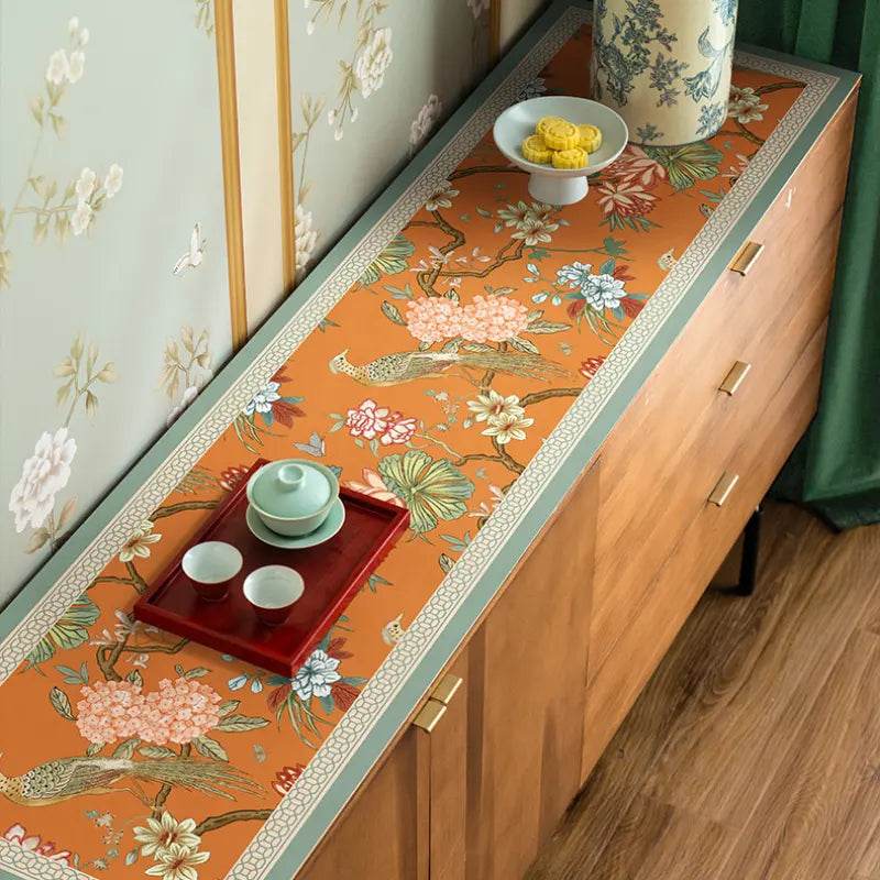 Chinoiserie Mountain Hydrangea Leather TV Table Mat - SinoCultural -- TM004A3090