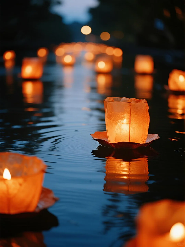 Floating river lanterns image – End of Heat (Chushu) tradition.