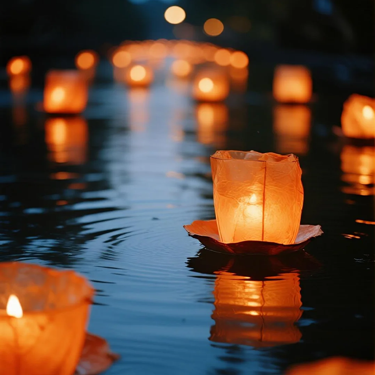 Floating river lanterns image – End of Heat (Chushu) tradition.
