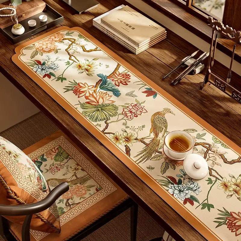 Chinoiserie Retro Spring Floral Tea Table Drying Mat - SinoCultural -- TM008A15