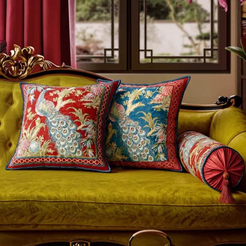 Chinoiserie Luxurious Peacock Decorative Throw Pillow - SinoCultural -- SJZBZ066A01