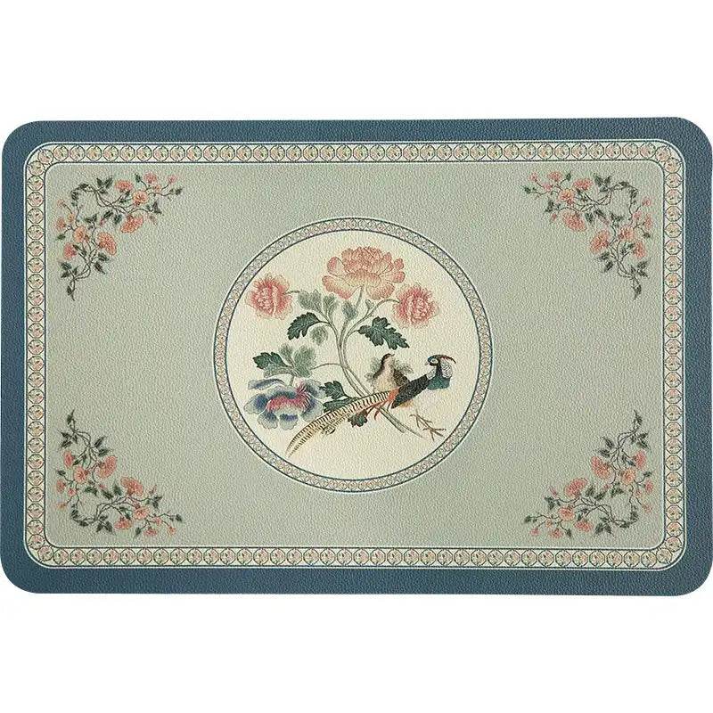 2-Piece Chinoiserie Spring Bird and Flower Pattern Washable Placemat - SinoCultural -- TM036A3045 -