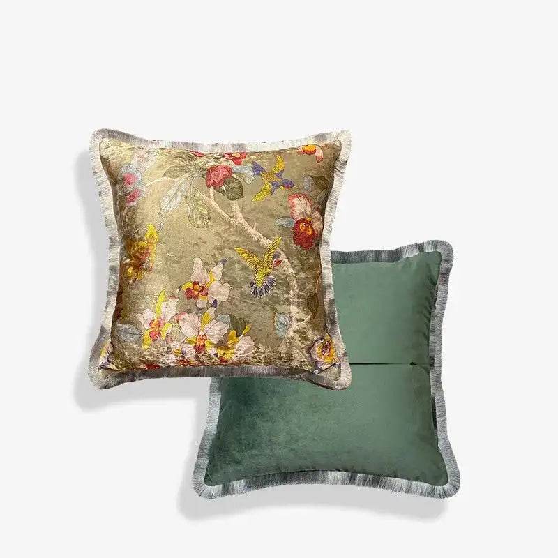 Chinoiserie Vintage Velvet Throw Pillow Floral and Botanical - SinoCultural -- SJZBZ006B01 -