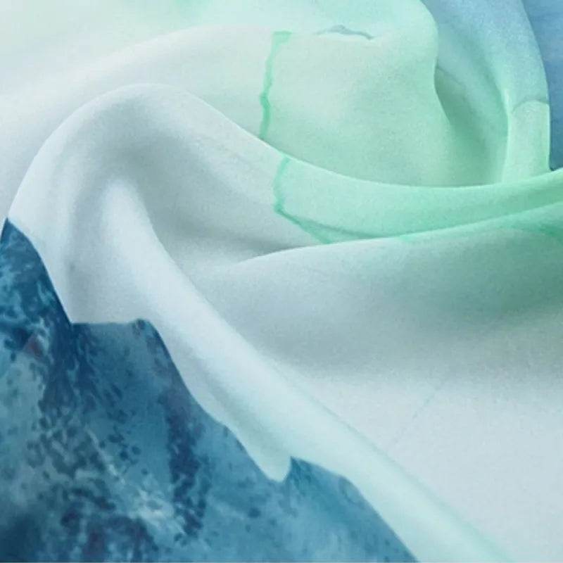 100% Mulberry Silk Ink Wash Landscape Design Long Scarf 180 x 50 Cm - SinoCultural -- LS076-1