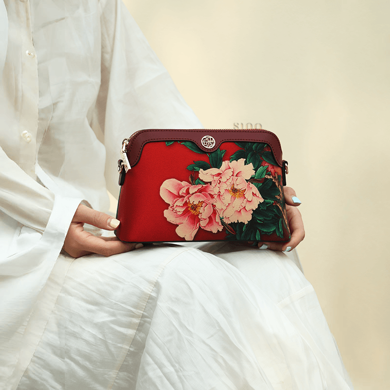 Handcrafted Mulberry Silk Clutch Purse for Women | Floral Evening Bag & Wallet - SinoCultural -- P170029-R -