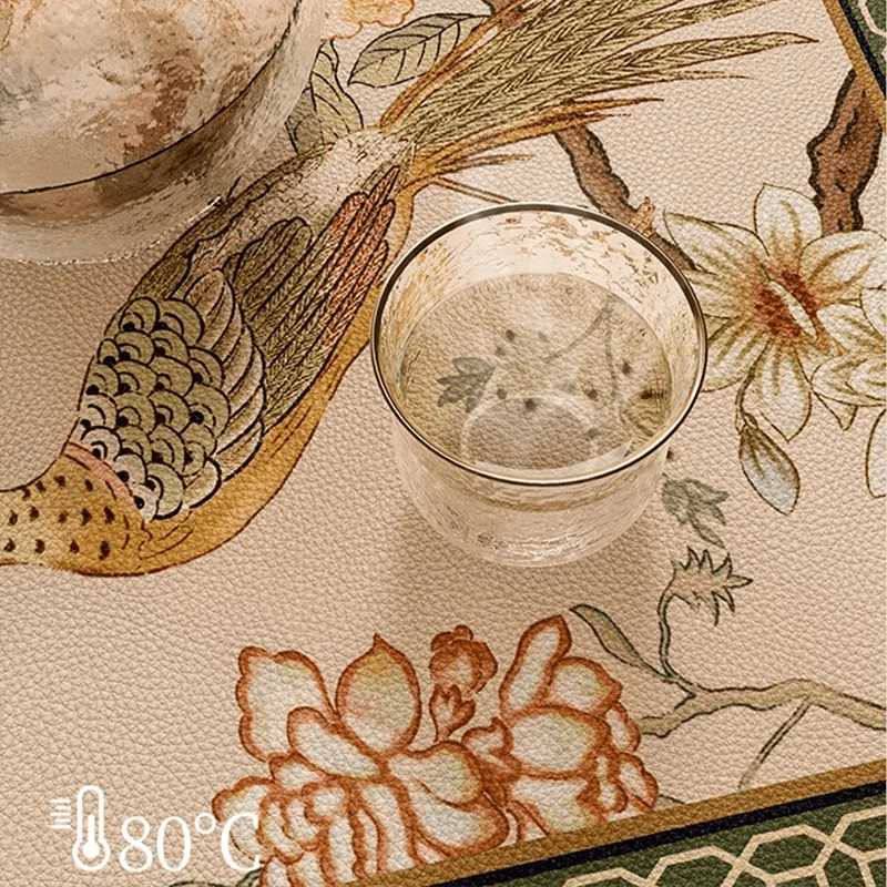 Chinoiserie Round Leather Placemat – Vintage Floral Dining Mat - SinoCultural -- TM063A50