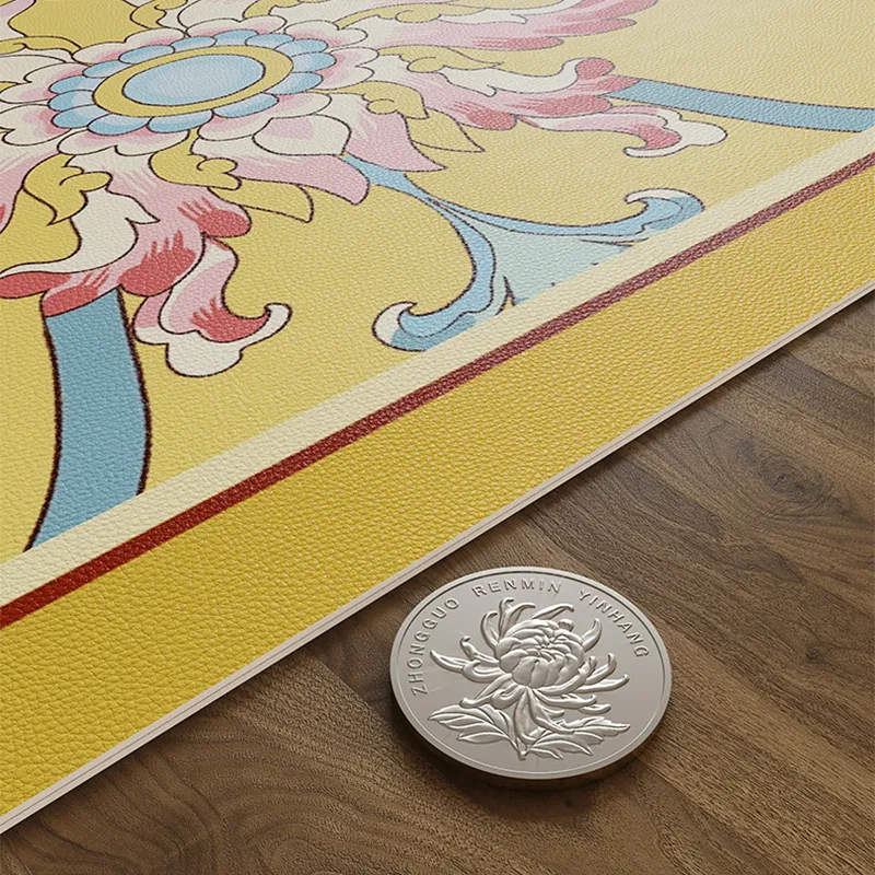 2 mm thick imperial yellow leather table mat versus coin.