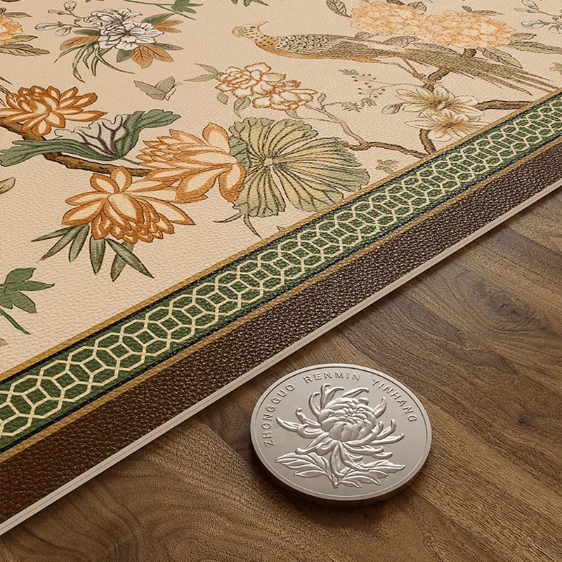 Chinoiserie Round Leather Placemat – Vintage Floral Dining Mat - SinoCultural -- TM063A50