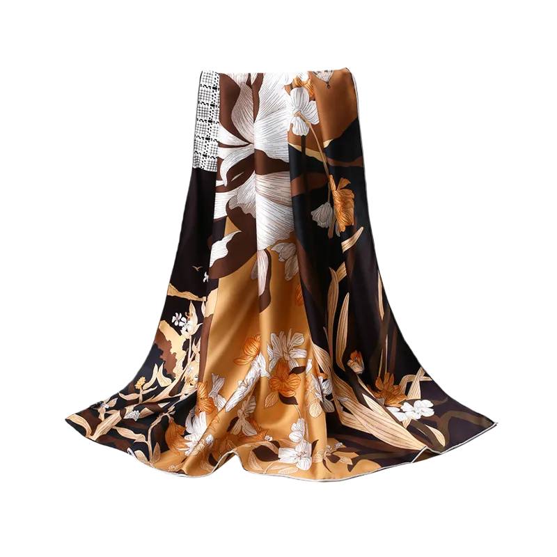 88x88cm Chinese magnolia silk scarf flat lay.