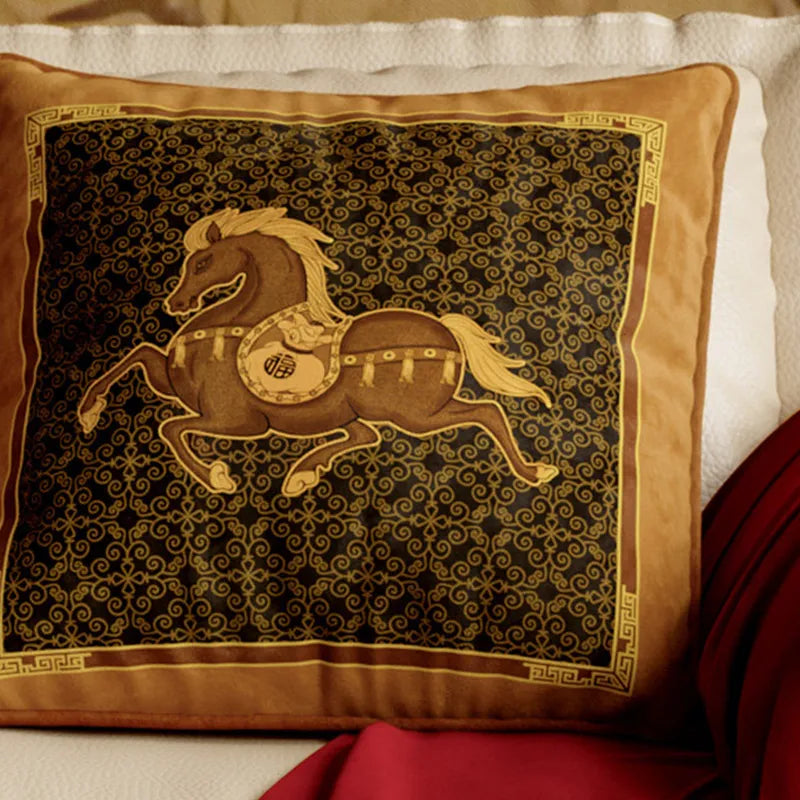 Close-up of type A galloping horse embroidery.