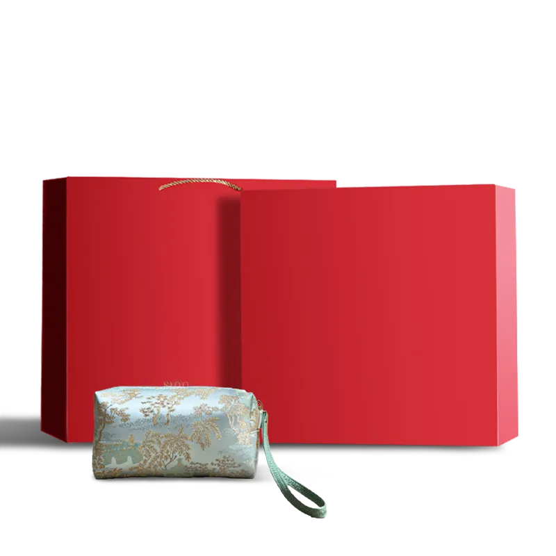 Red Gift Box with Chinoiserie Brocade Wallet Inside.