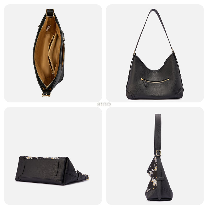Interior and multi-angle view collage of the Luxury Shu Brocade Osmanthus Butterfly Leather Crossbody Bag, including inner compartments, back view, bottom view, and side profile.
