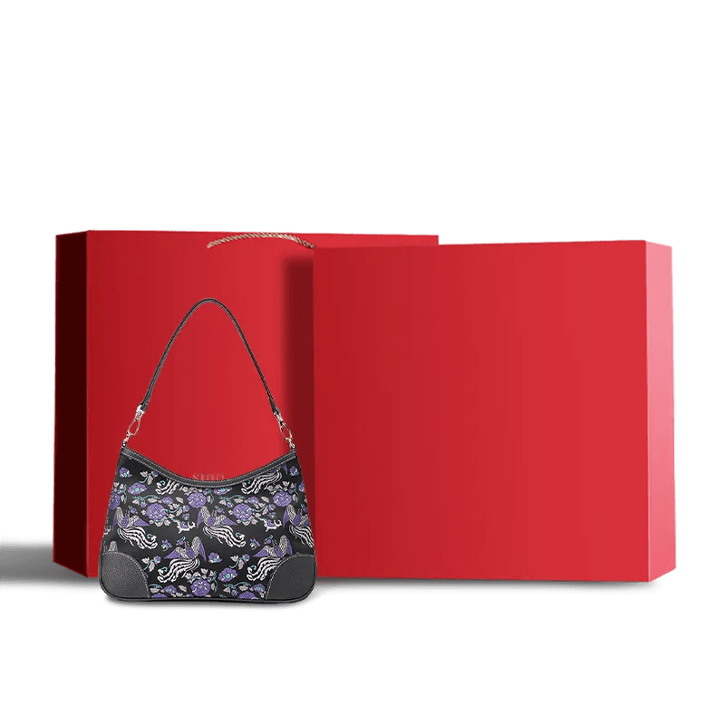Luxury Shu Brocade Shoulder Bag with Classic Phoenix & Peony Motif - SinoCultural -- FJ110635