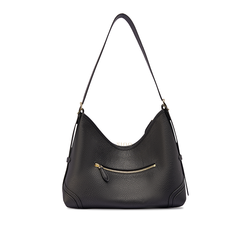 Back view of the Luxury Song Brocade Black Gold Qilin Peony Leather Crossbody Bag with black leather back panel and zipper pocket.