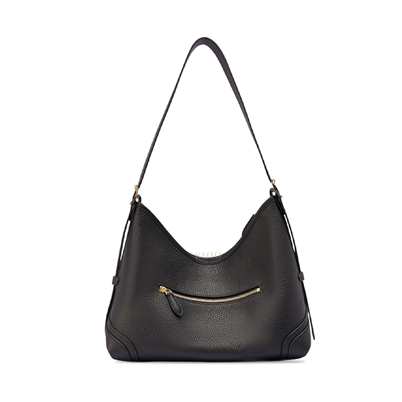 Back view of the Luxury Song Brocade Blooming Flowers Leather Crossbody Bag with black leather back panel and zipper pocket.