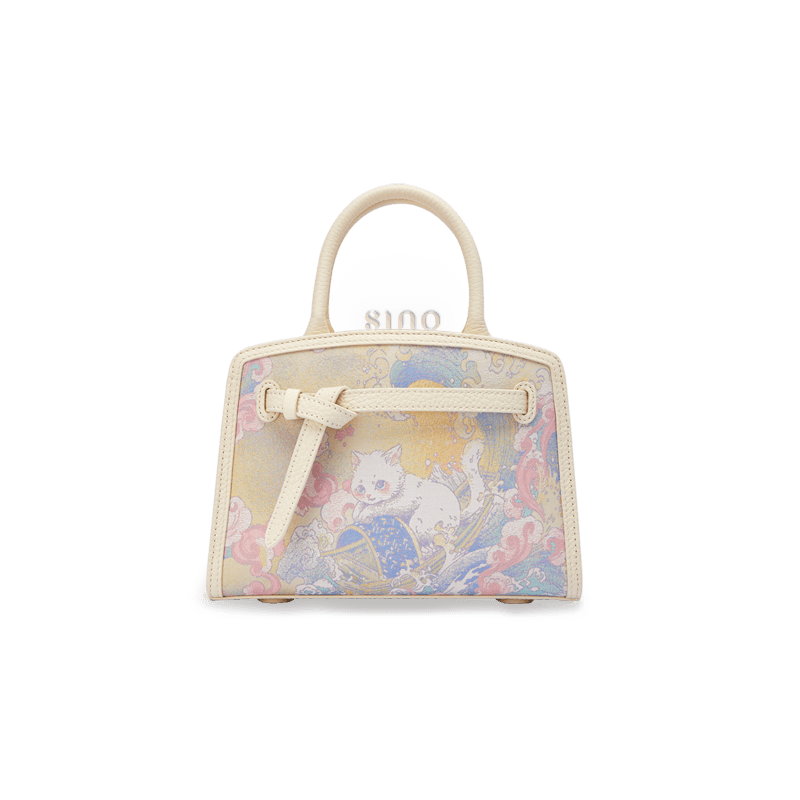 Updated front view of the Luxury Song Brocade Brave Voyage Leather Top Handle Bag, featuring a compact structured silhouette, elegant Song Brocade pattern, and refined leather craftsmanship.