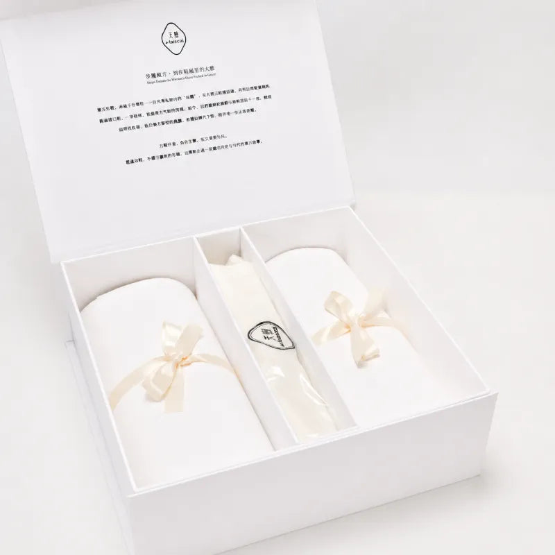 Luxury Song Brocade Moonlit Splendor kitten heel mules presented in elegant gift packaging for women.