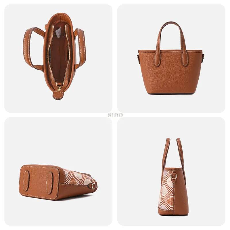 Luxury Zhuang Brocade Embroidered Leather Zipper Crossbody Bag - SinoCultural -- FJ110696