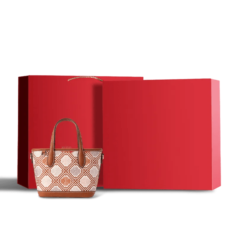 Luxury Zhuang Brocade Embroidered Leather Zipper Crossbody Bag - SinoCultural -- FJ110696