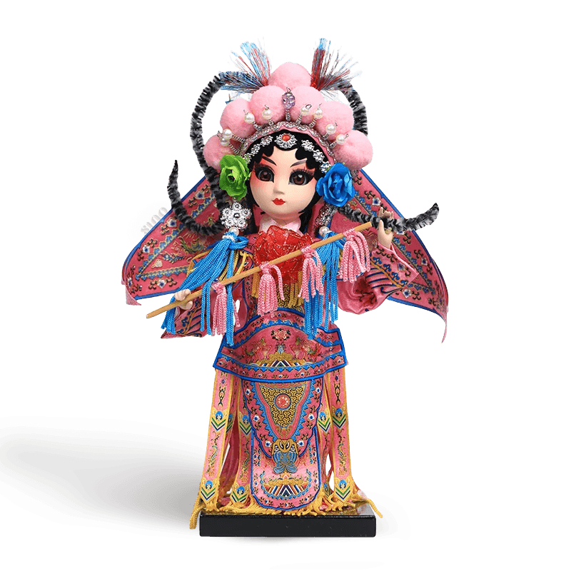 9-Inch Handmade Chinese Doll – Peking Opera Warrior Mu Guiying Collectible - SinoCultural -- XJK0901