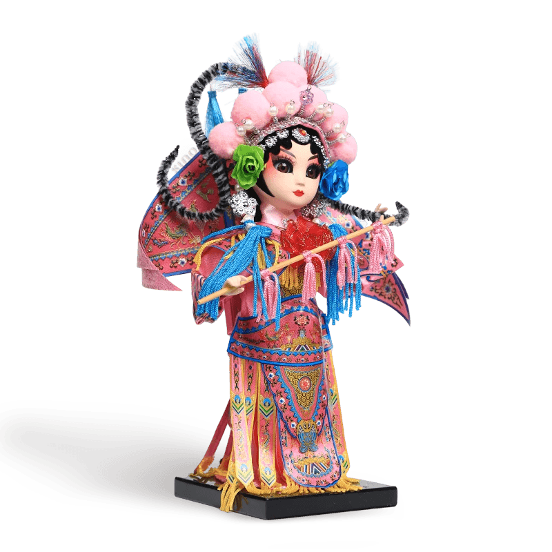 9-Inch Handmade Chinese Doll – Peking Opera Warrior Mu Guiying Collectible - SinoCultural -- XJK0901