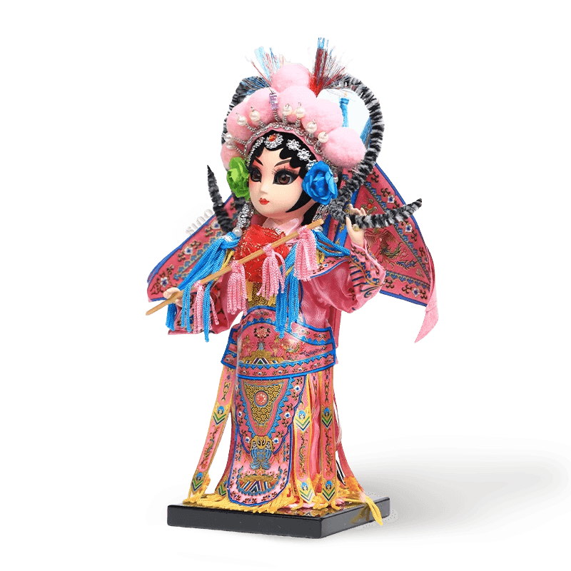 9-Inch Handmade Chinese Doll – Peking Opera Warrior Mu Guiying Collectible - SinoCultural -- XJK0901