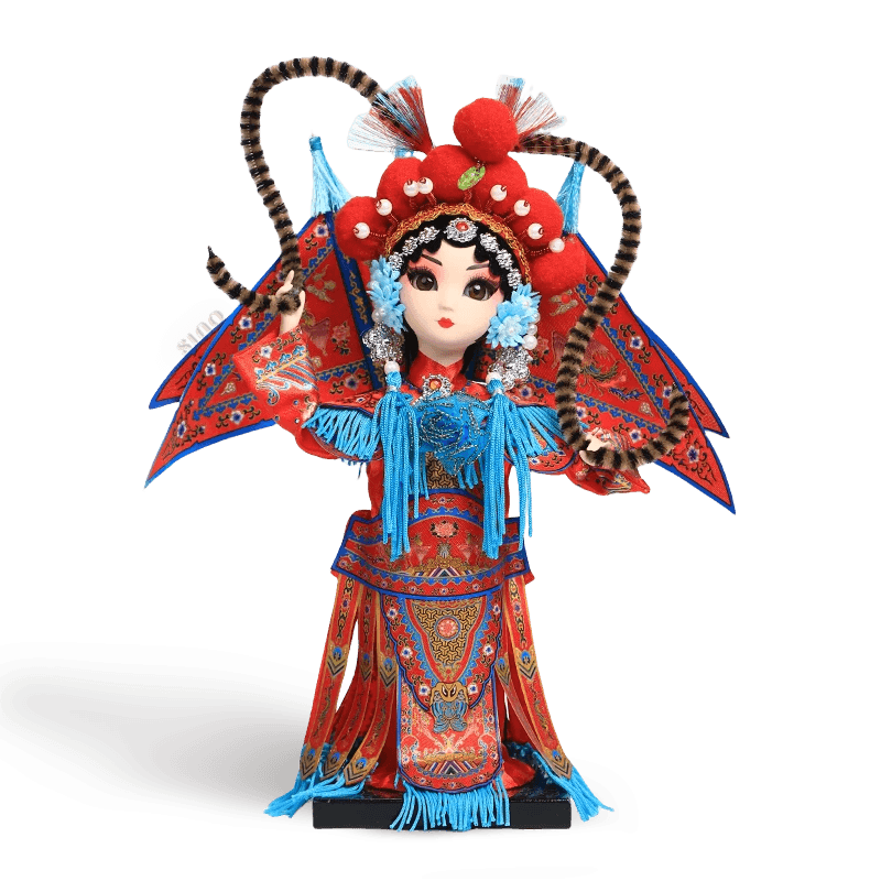 9-Inch Handmade Chinese Doll – Peking Opera Warrior Mu Guiying Collectible - SinoCultural -- XJK0901