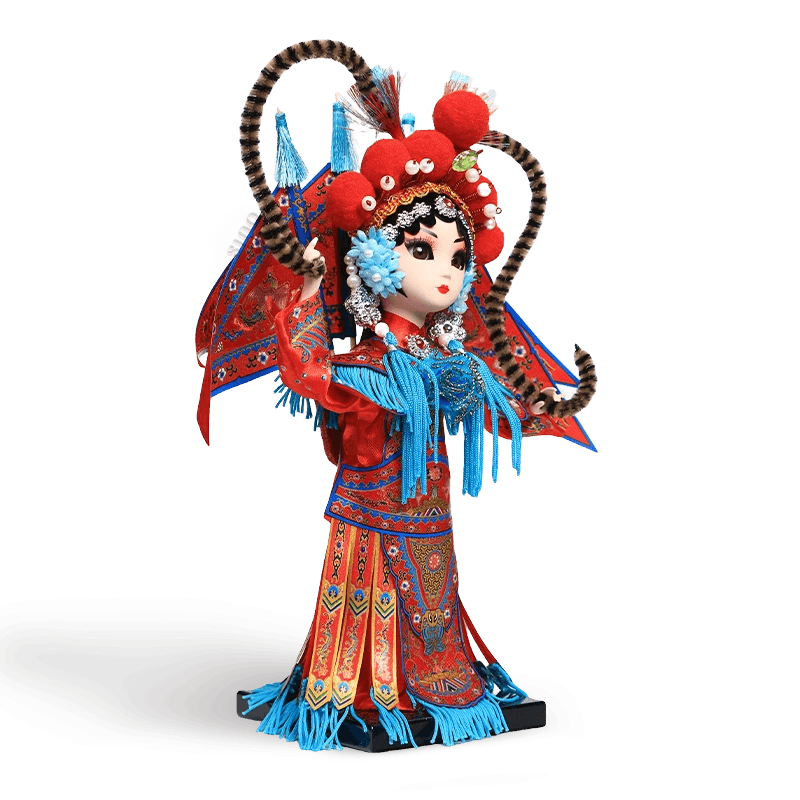 9-Inch Handmade Chinese Doll – Peking Opera Warrior Mu Guiying Collectible - SinoCultural -- XJK0901