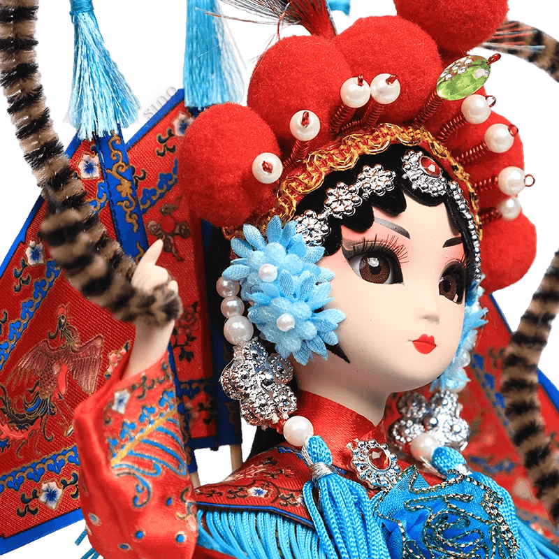 9-Inch Handmade Chinese Doll – Peking Opera Warrior Mu Guiying Collectible - SinoCultural -- XJK0901