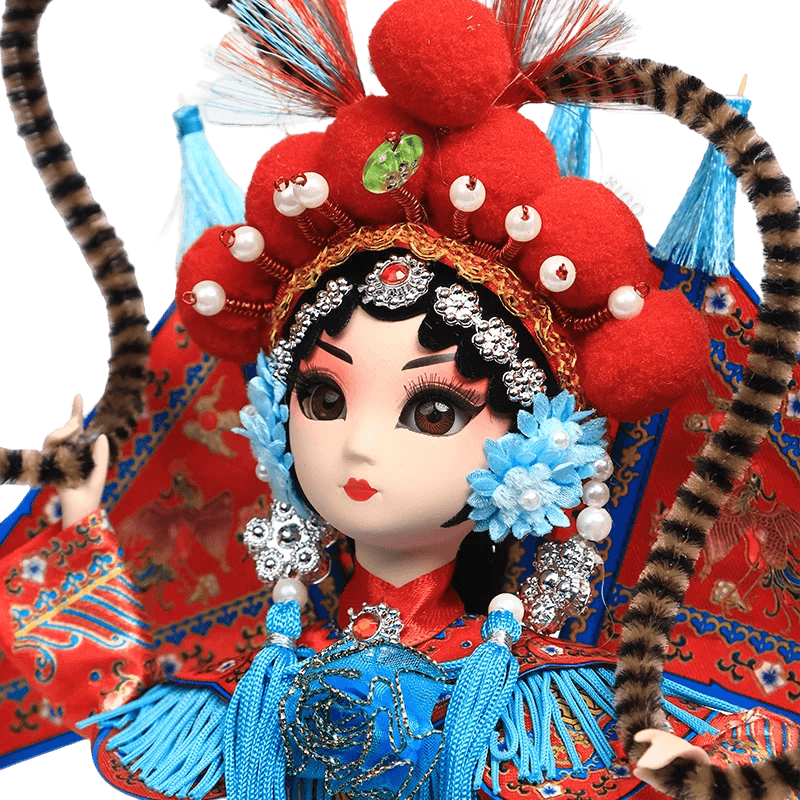 9-Inch Handmade Chinese Doll – Peking Opera Warrior Mu Guiying Collectible - SinoCultural -- XJK0901
