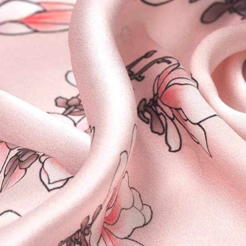 Mulberry Silk 16 Momme Square Scarf Magnolia Blossom Design 68 x 68 Cm - SinoCultural -- SS019-1