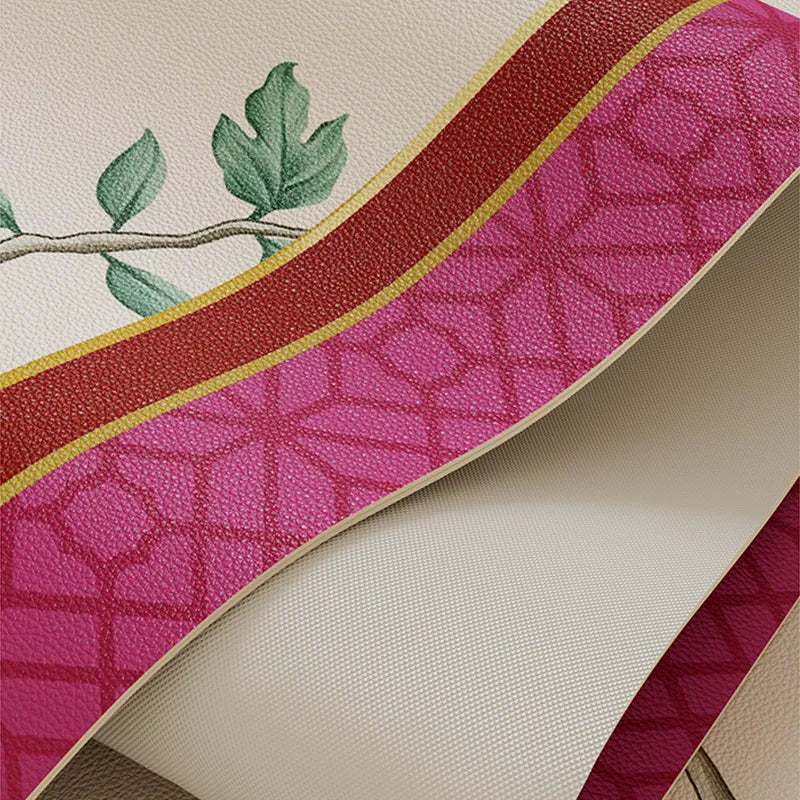 Non-slip backing texture of floral table mat.