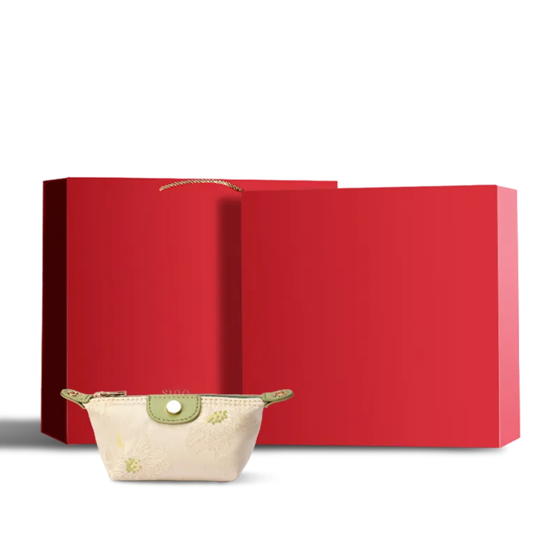 Pastel Green Zhuang Brocade Mini Wallet in Red Gift Box.